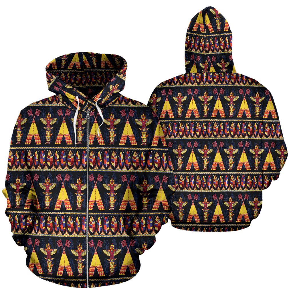 Totem Pole Design Zip Up Hoodie