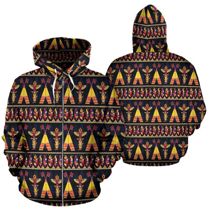 Totem Pole Design Zip Up Hoodie