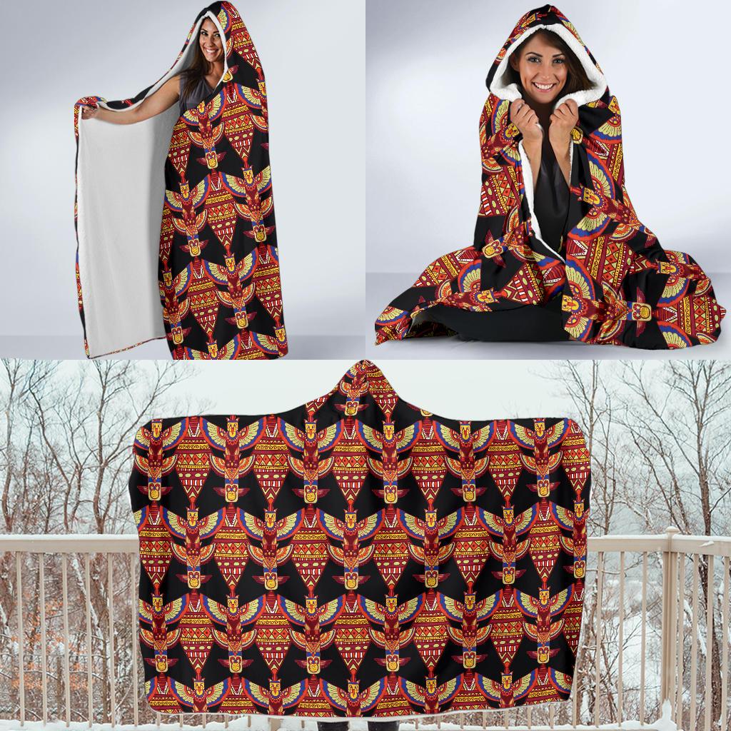 Totem Pole Print Hooded Blanket-JTAMIGO.COM