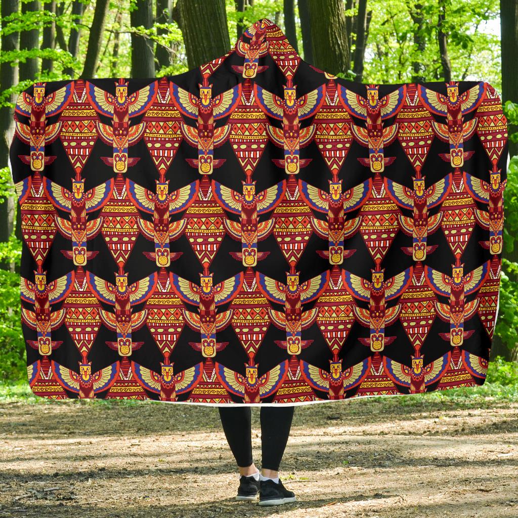 Totem Pole Print Hooded Blanket-JTAMIGO.COM