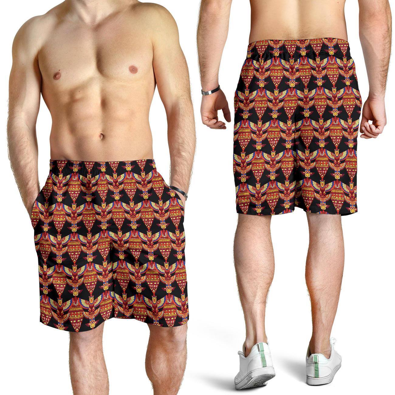 Totem Pole Print Mens Shorts-JTAMIGO.COM