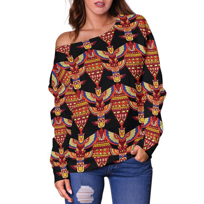 Totem Pole Print Off Shoulder Sweatshirt