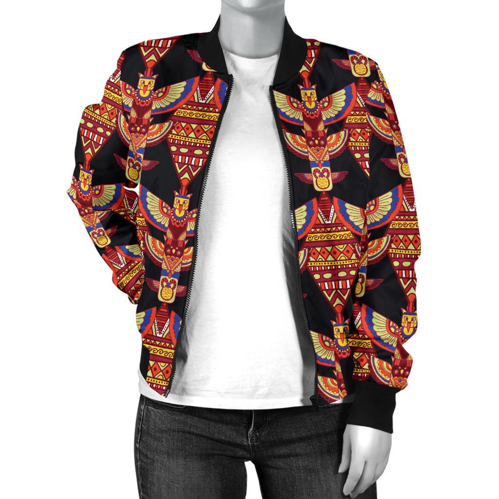 Totem Pole Print Women Casual Bomber Jacket