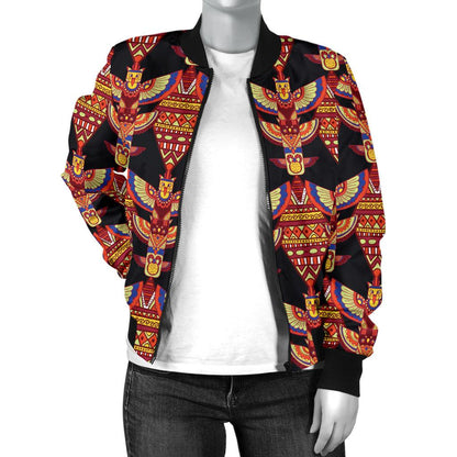 Totem Pole Print Women Casual Bomber Jacket