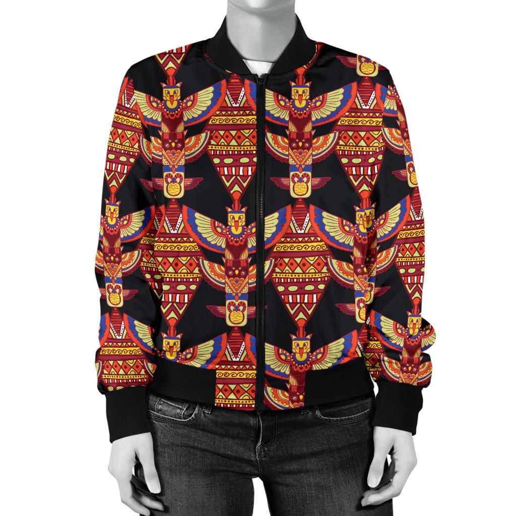 Totem Pole Print Women Casual Bomber Jacket