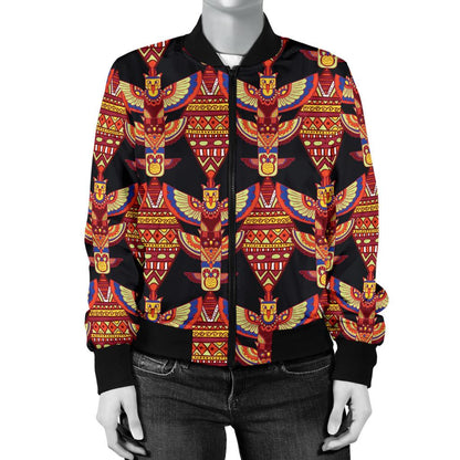 Totem Pole Print Women Casual Bomber Jacket
