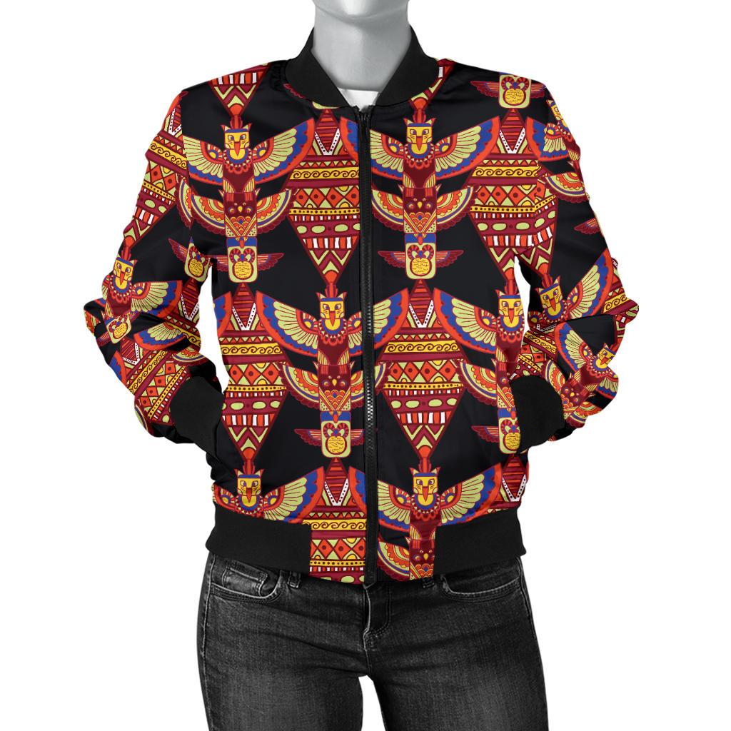 Totem Pole Print Women Casual Bomber Jacket