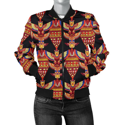 Totem Pole Print Women Casual Bomber Jacket
