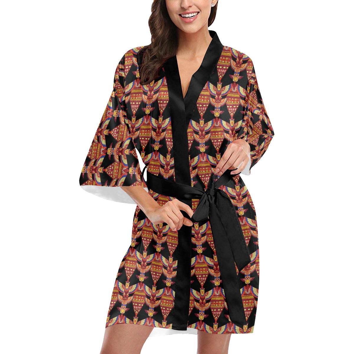 Totem Pole Print Women Short Kimono Robe