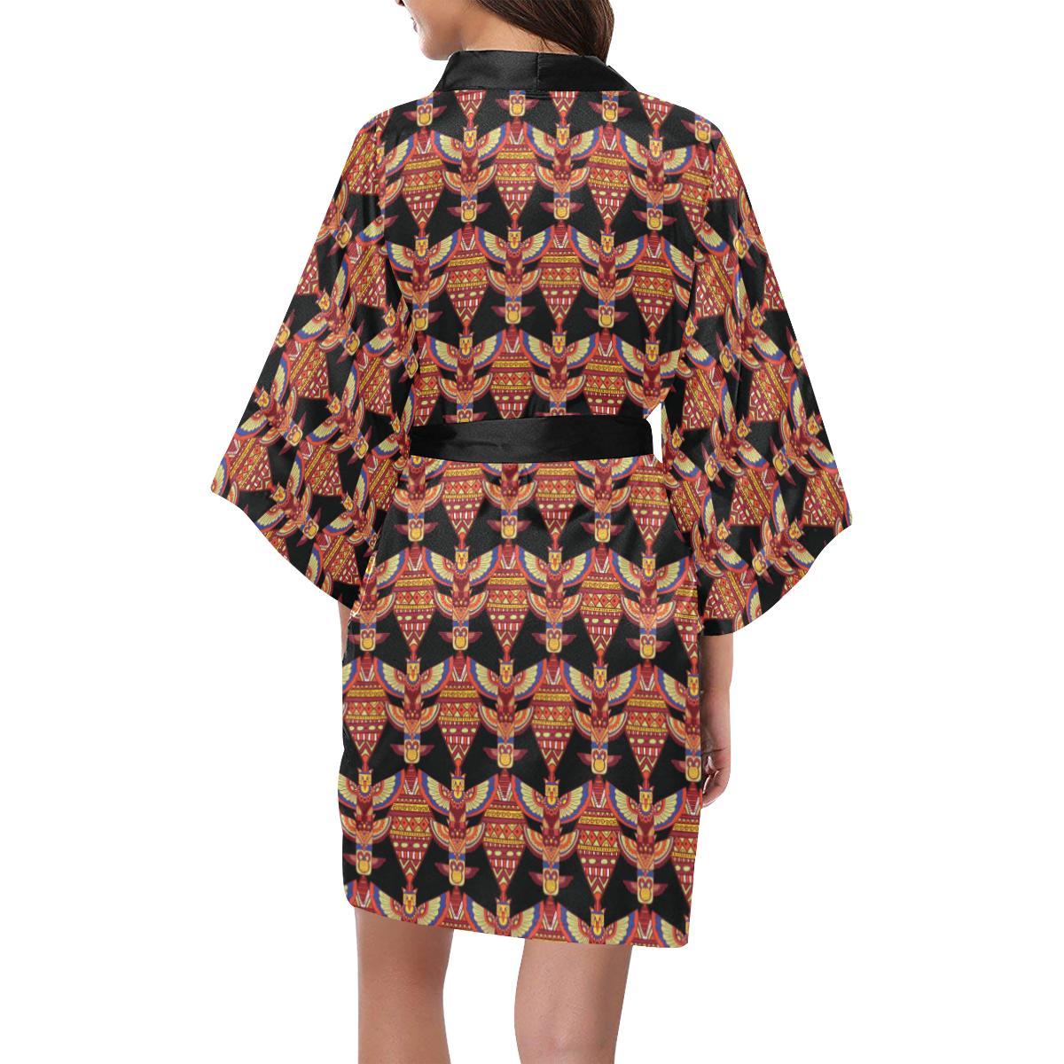Totem Pole Print Women Short Kimono Robe