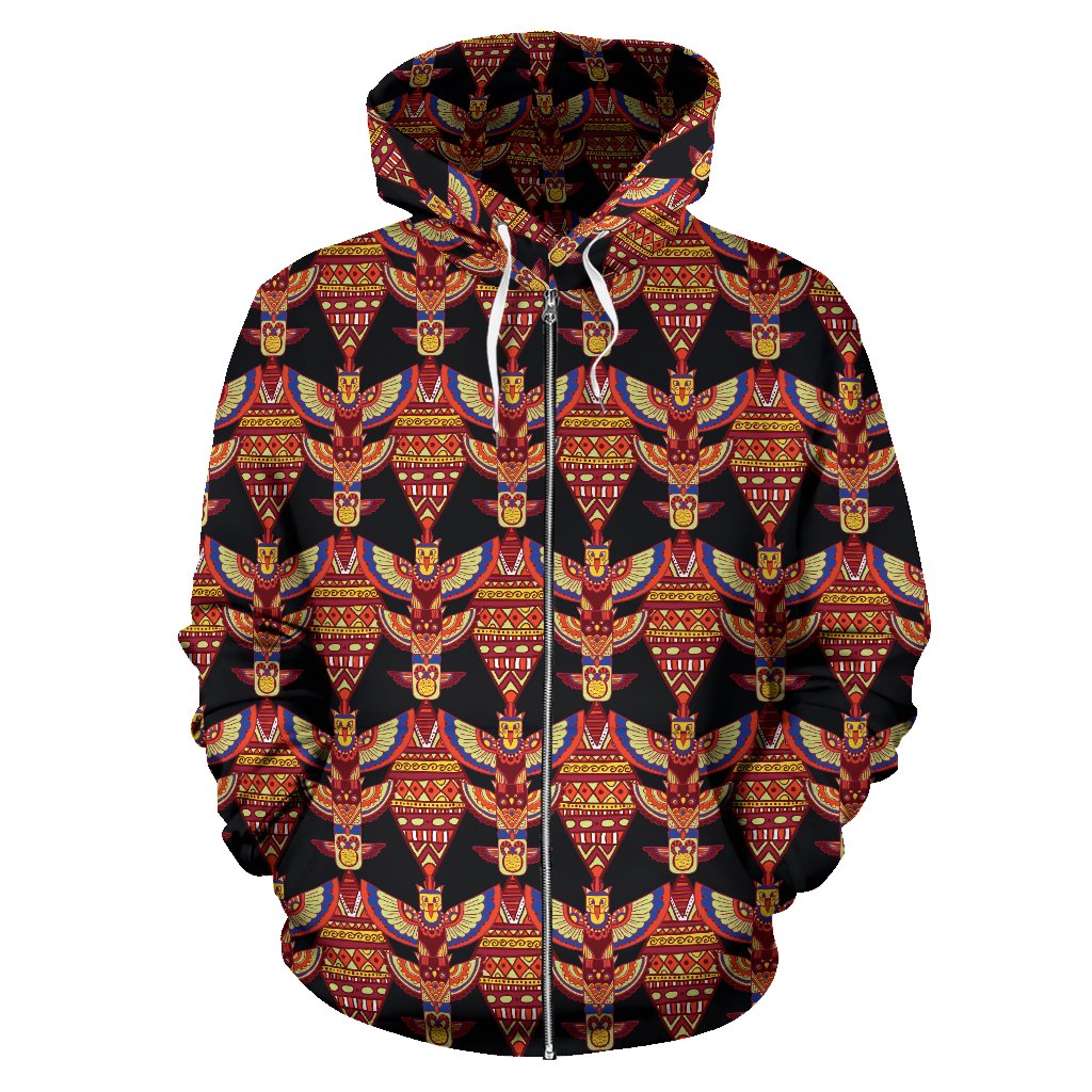 Totem Pole Print Zip Up Hoodie
