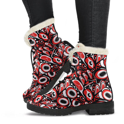 Totem Pole Texture Design Faux Fur Leather Boots-JTAMIGO.COM
