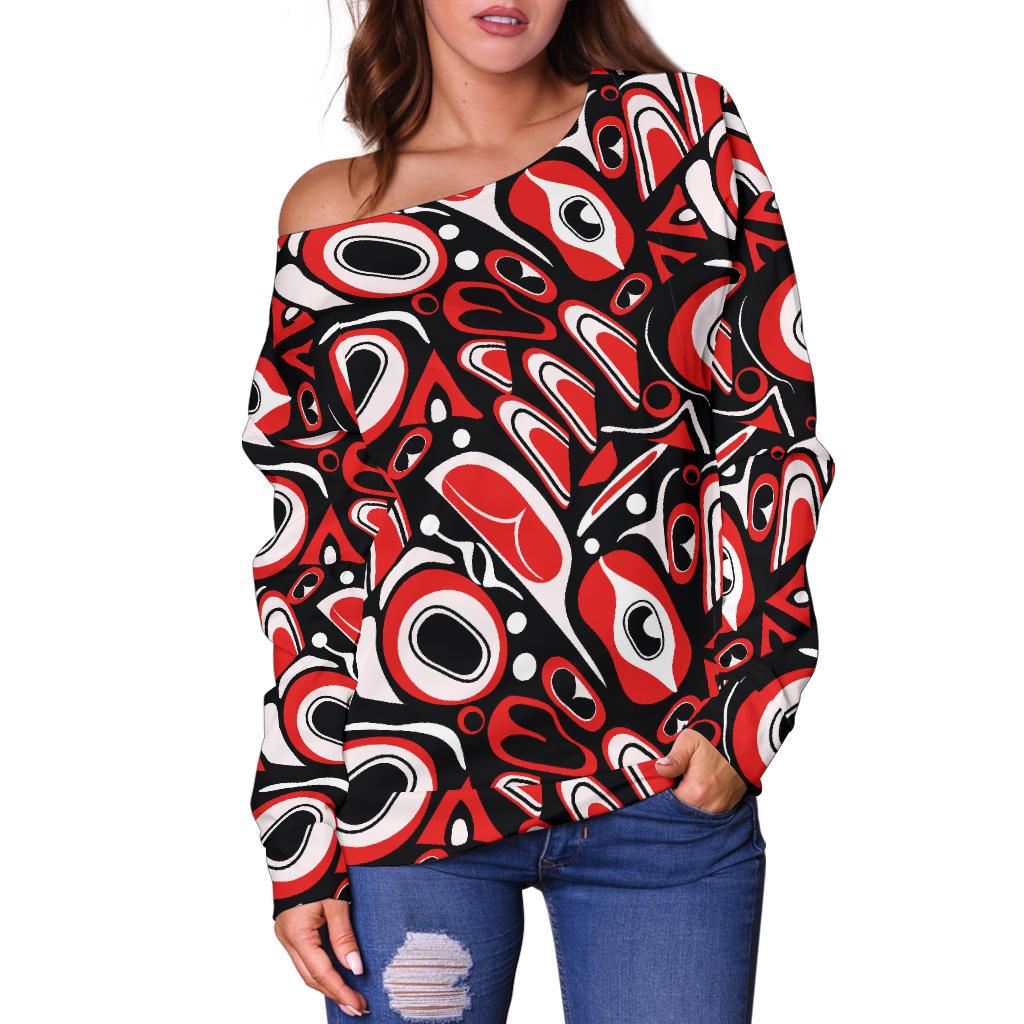 Totem Pole Texture Design Off Shoulder Sweatshirt