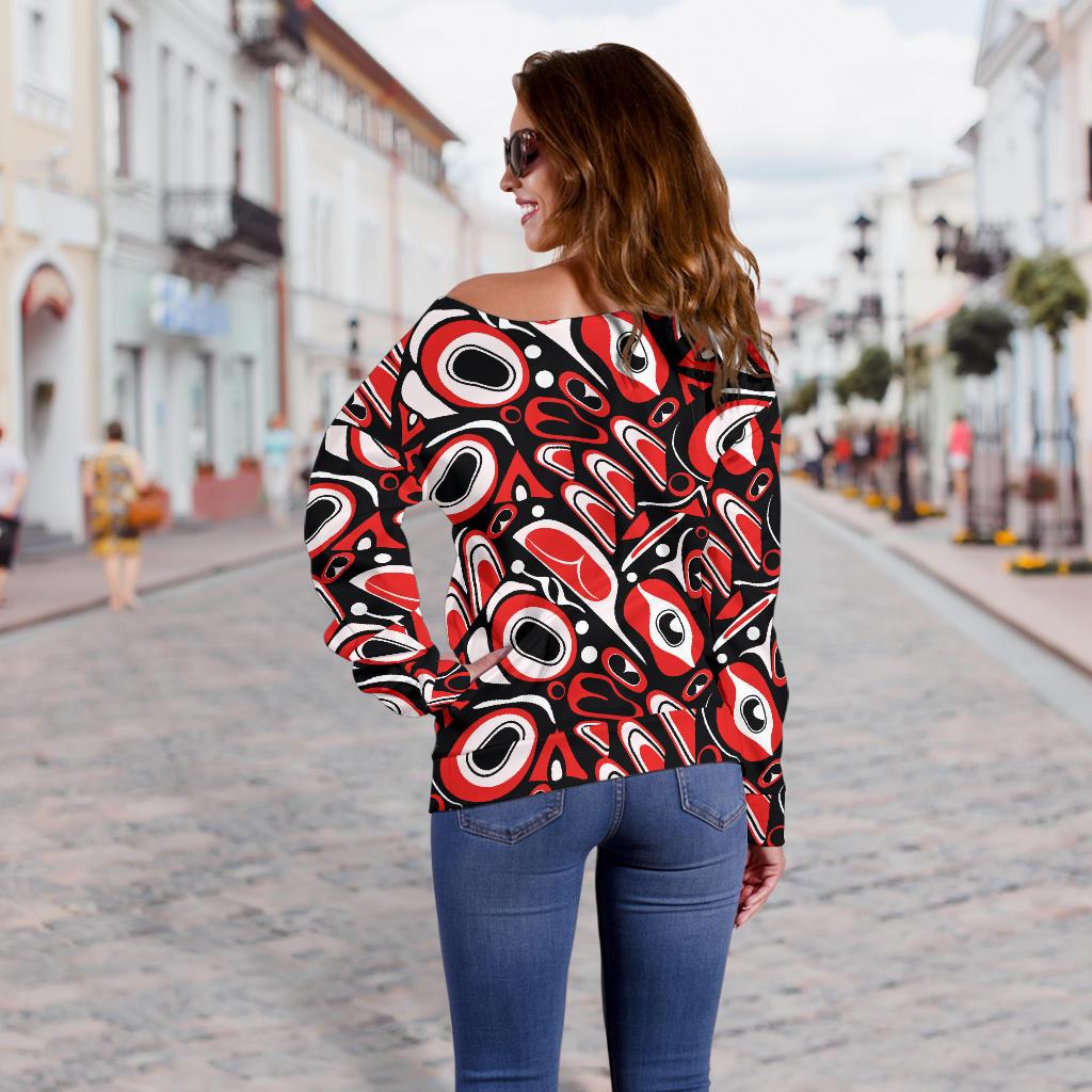 Totem Pole Texture Design Off Shoulder Sweatshirt