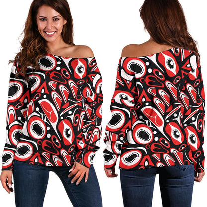 Totem Pole Texture Design Off Shoulder Sweatshirt