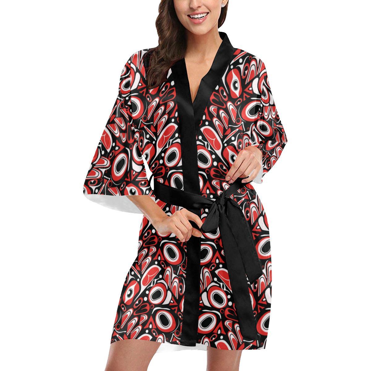 Totem Pole Texture Design Women Short Kimono Robe