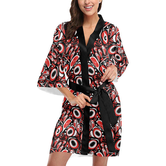 Totem Pole Texture Design Women Short Kimono Robe