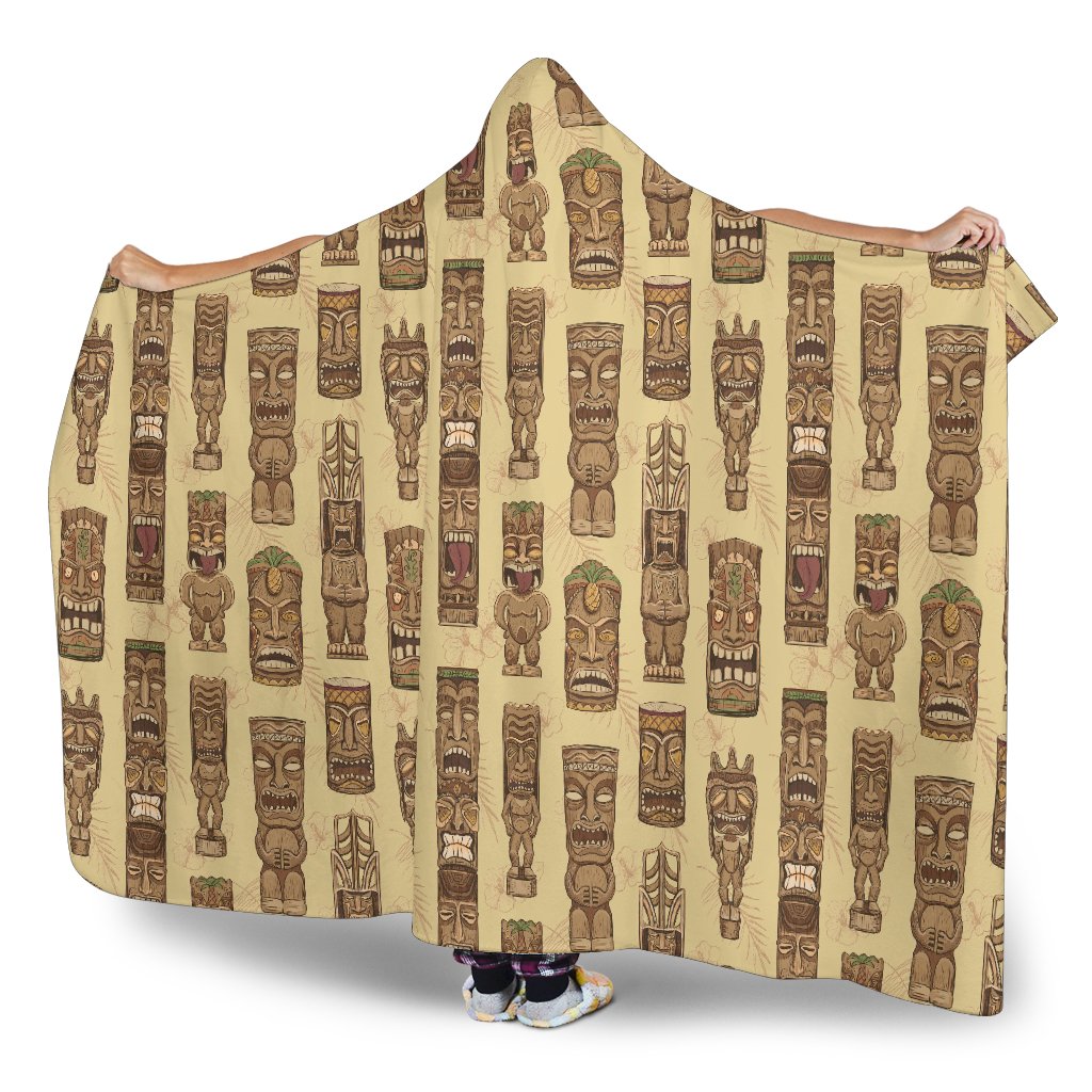 Totem Tiki Style Themed Design Hooded Blanket-JTAMIGO.COM