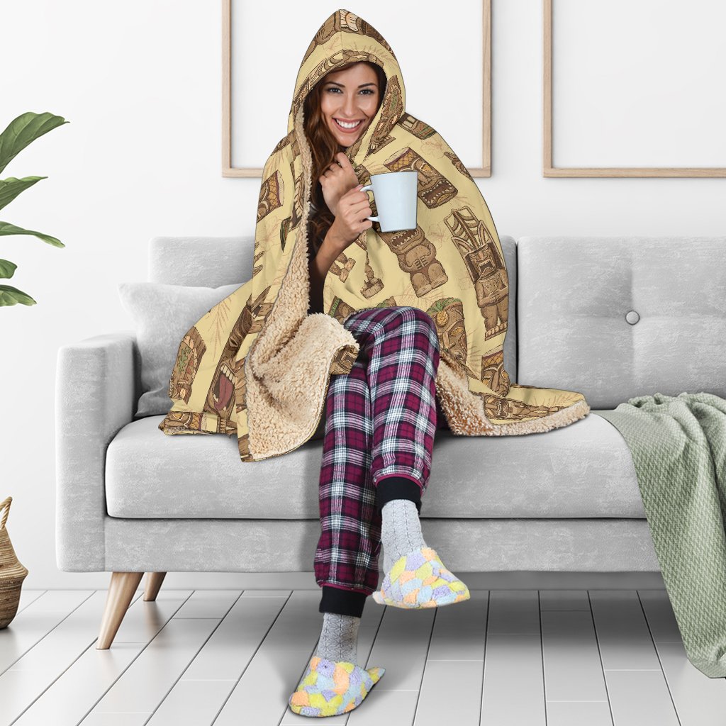 Totem Tiki Style Themed Design Hooded Blanket-JTAMIGO.COM