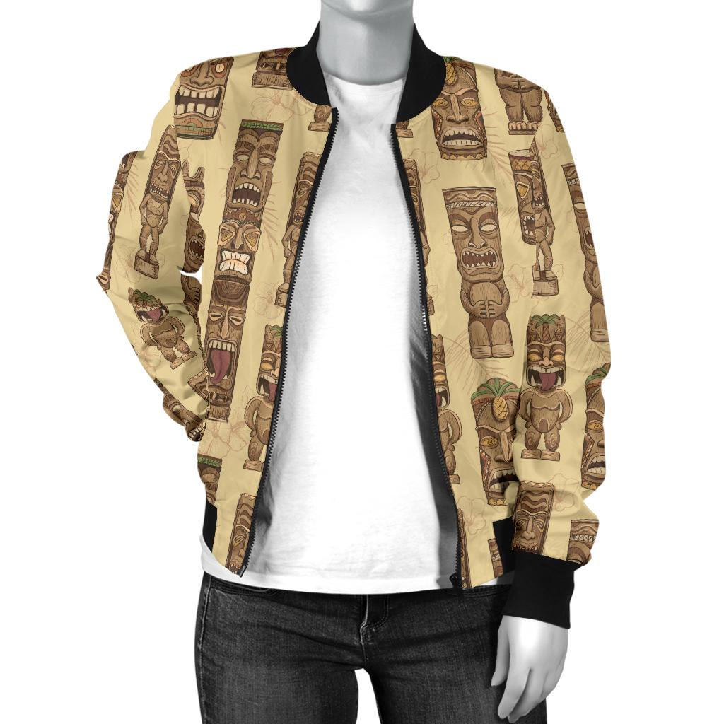 Totem Tiki Style Themed Design Women Casual Bomber Jacket