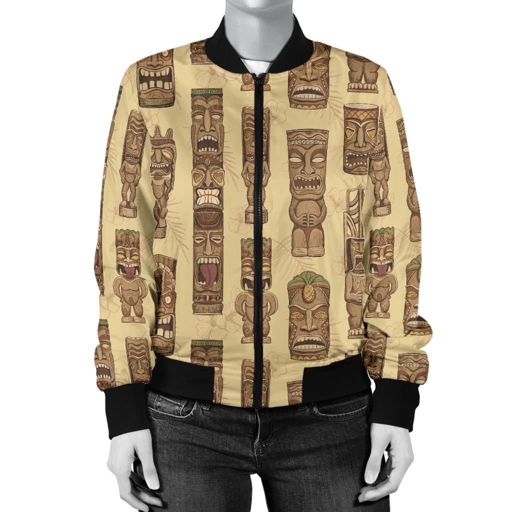 Totem Tiki Style Themed Design Women Casual Bomber Jacket