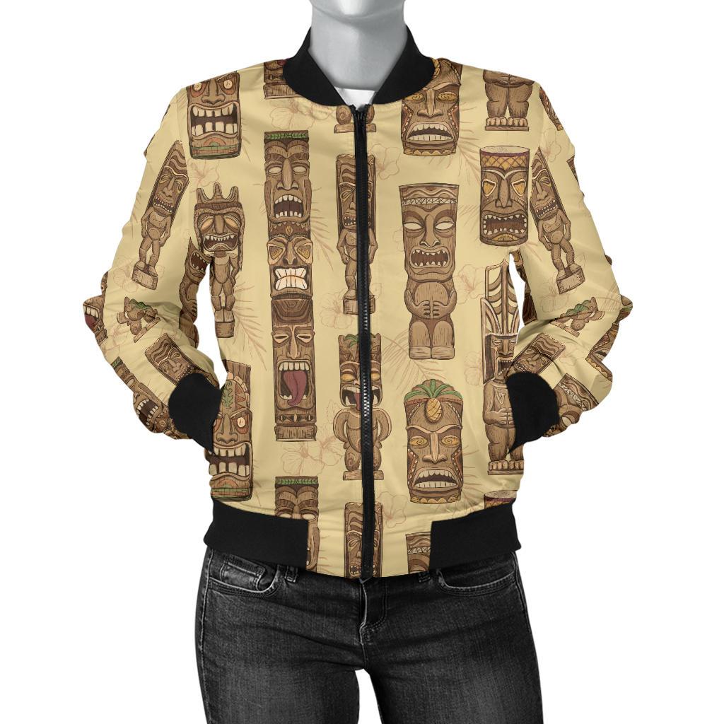 Totem Tiki Style Themed Design Women Casual Bomber Jacket