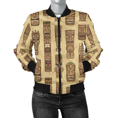 Totem Tiki Style Themed Design Women Casual Bomber Jacket