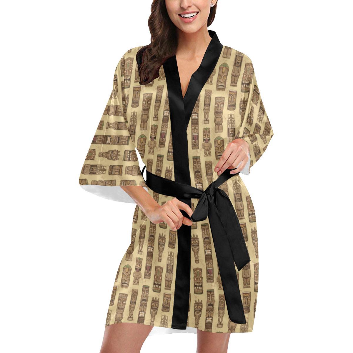 Totem Tiki Style Themed Design Women Short Kimono Robe