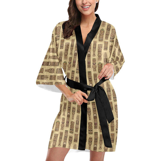 Totem Tiki Style Themed Design Women Short Kimono Robe
