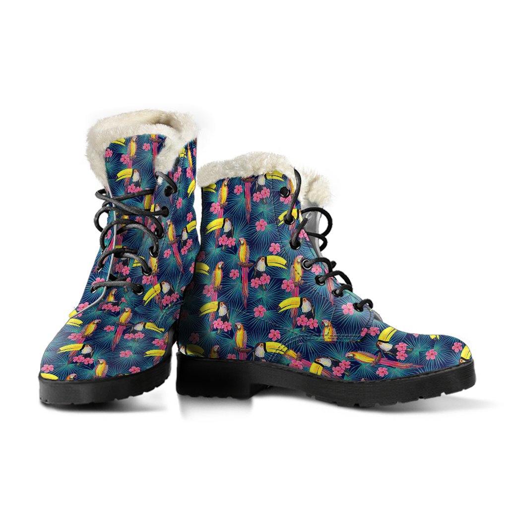 Toucan Parrot Design Faux Fur Leather Boots-JTAMIGO.COM