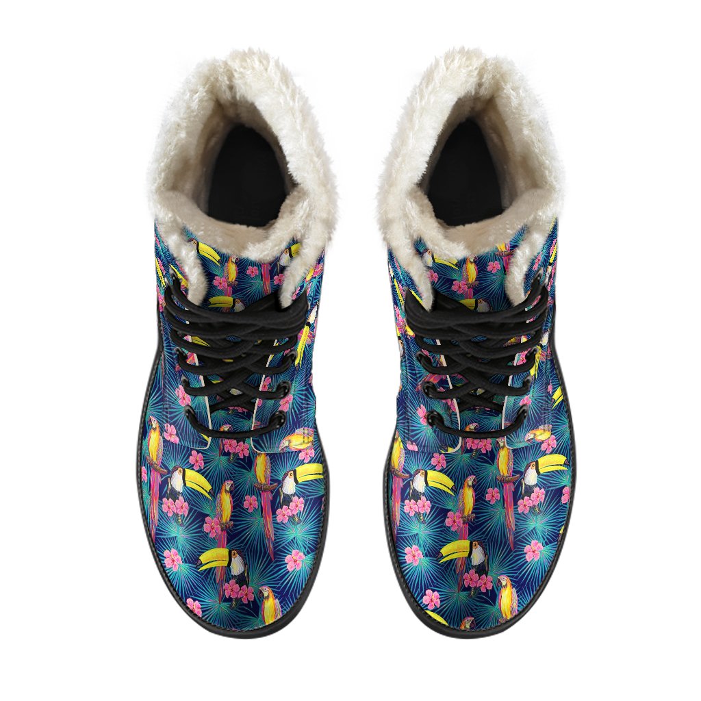 Toucan Parrot Design Faux Fur Leather Boots-JTAMIGO.COM