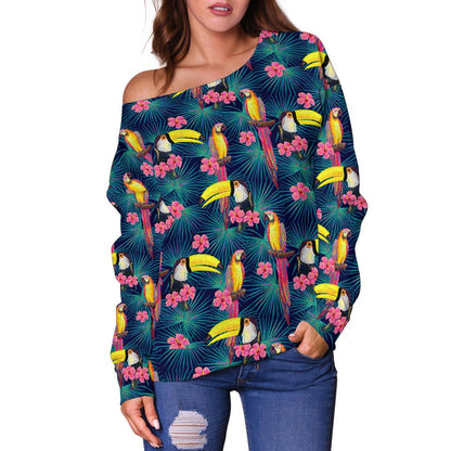 Toucan Parrot Design Off Shoulder Sweatshirt