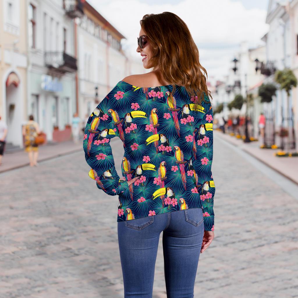 Toucan Parrot Design Off Shoulder Sweatshirt