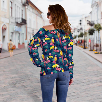 Toucan Parrot Design Off Shoulder Sweatshirt