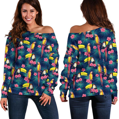 Toucan Parrot Design Off Shoulder Sweatshirt