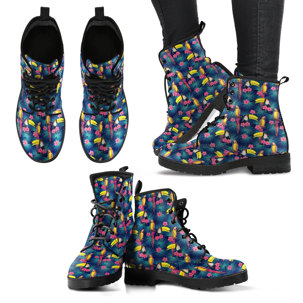 Toucan Parrot Design Women Leather Boots-JTAMIGO.COM