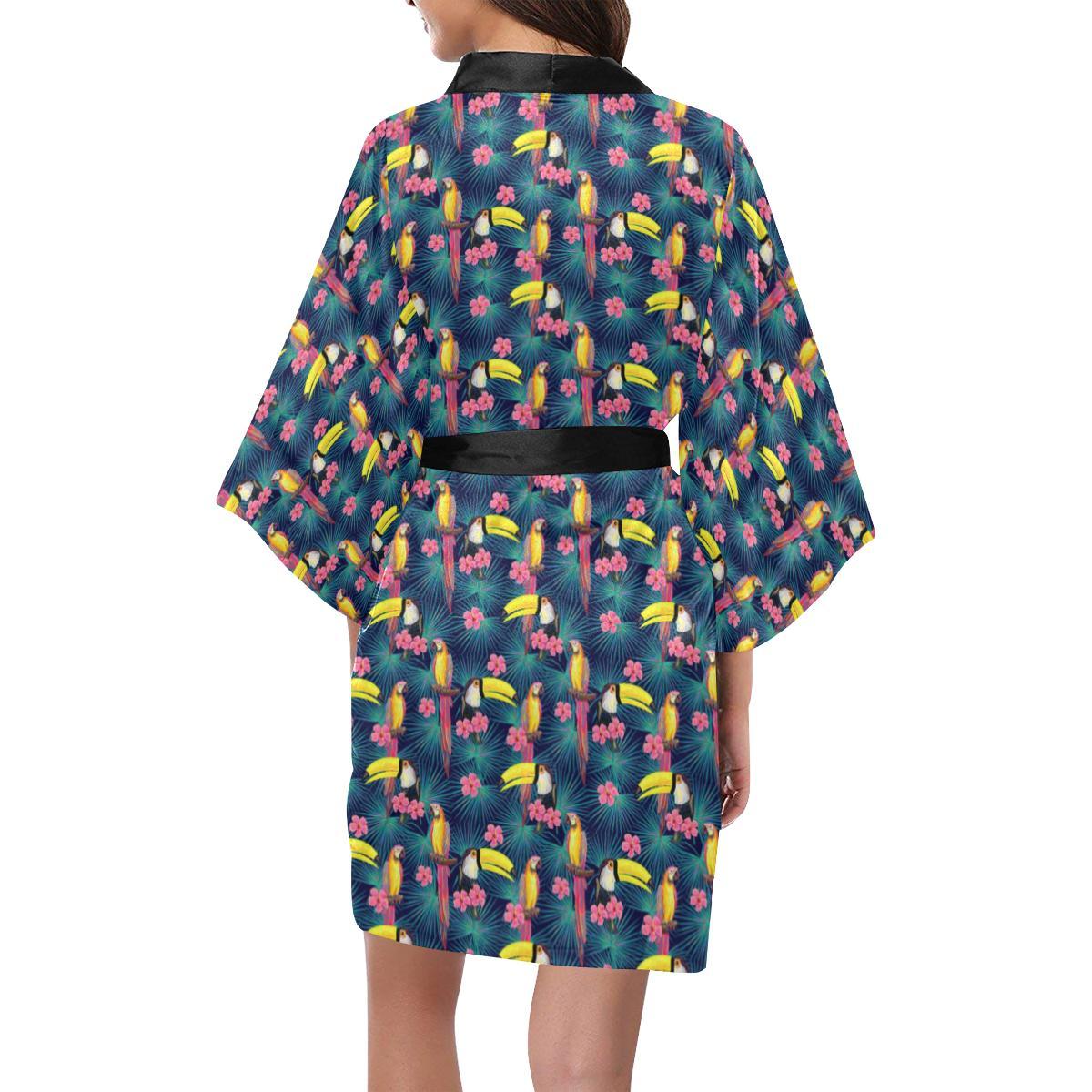 Toucan Parrot Design Women Short Kimono Robe