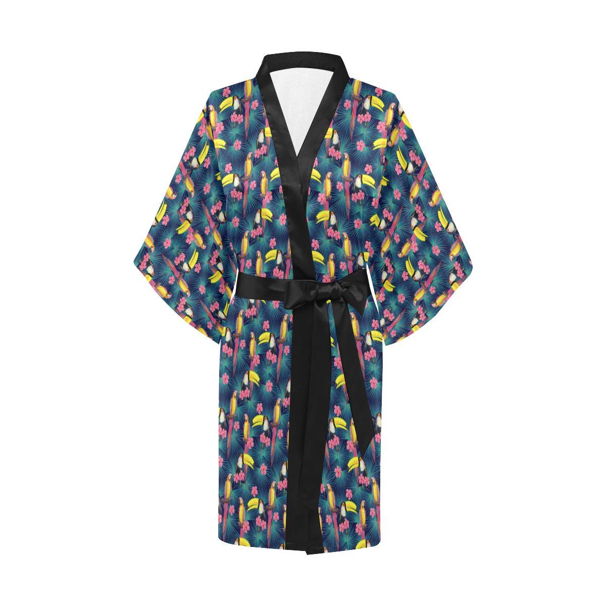 Toucan Parrot Design Women Short Kimono Robe