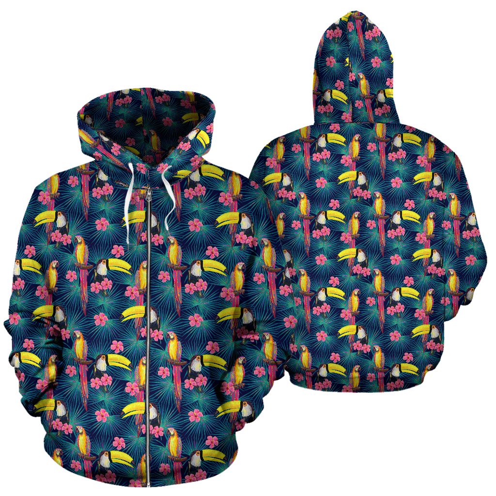 Toucan Parrot Design Zip Up Hoodie