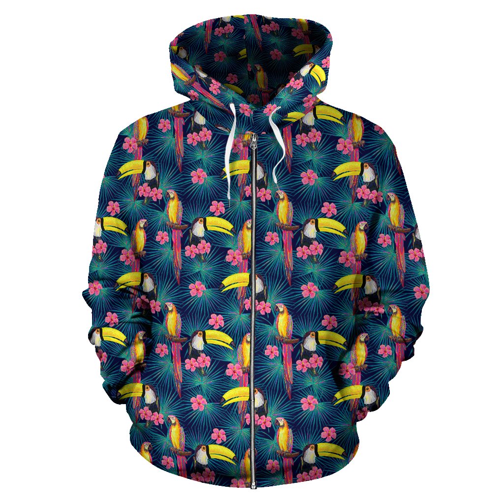 Toucan Parrot Design Zip Up Hoodie