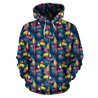 Toucan Parrot Design Zip Up Hoodie