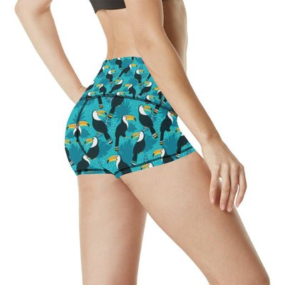 Toucan Parrot Pattern Print High Waisted Spandex Shorts-JTAMIGO.COM