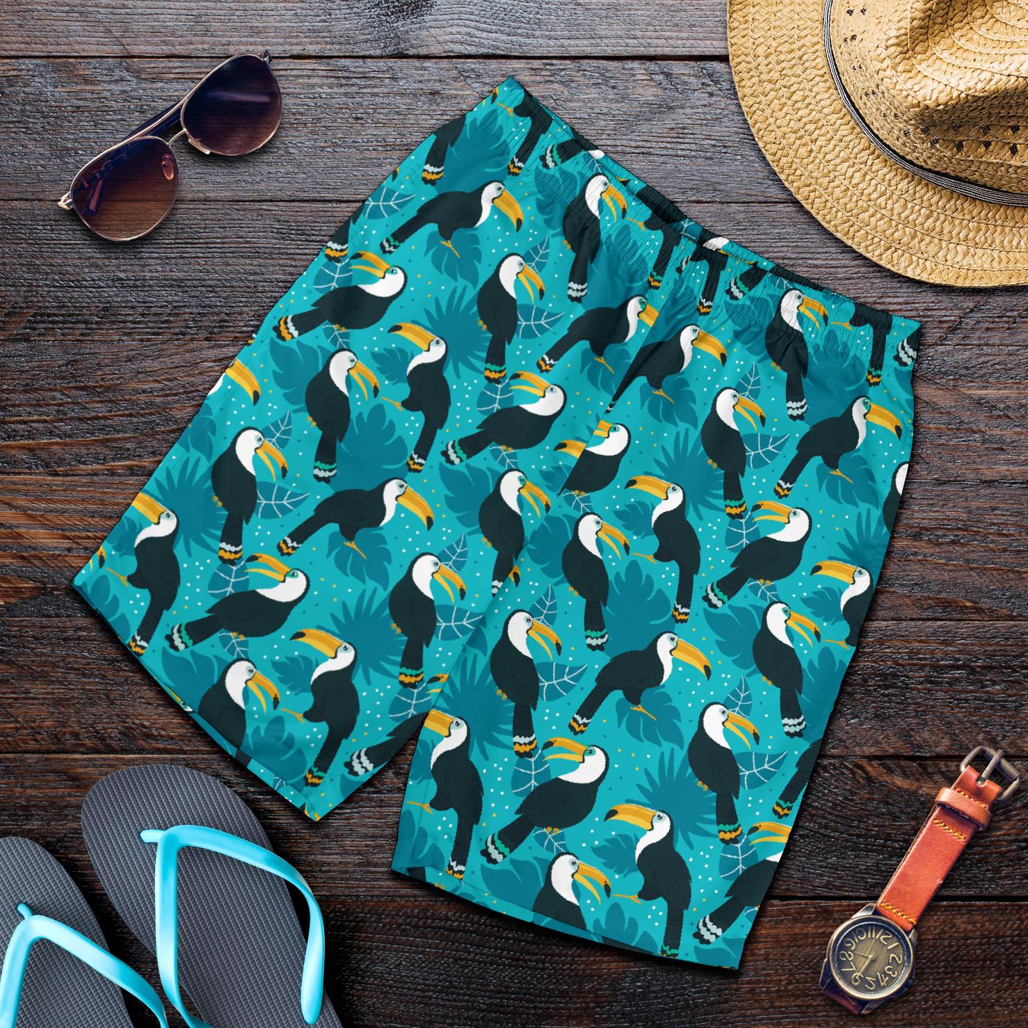 Toucan Parrot Pattern Print Mens Shorts-JTAMIGO.COM