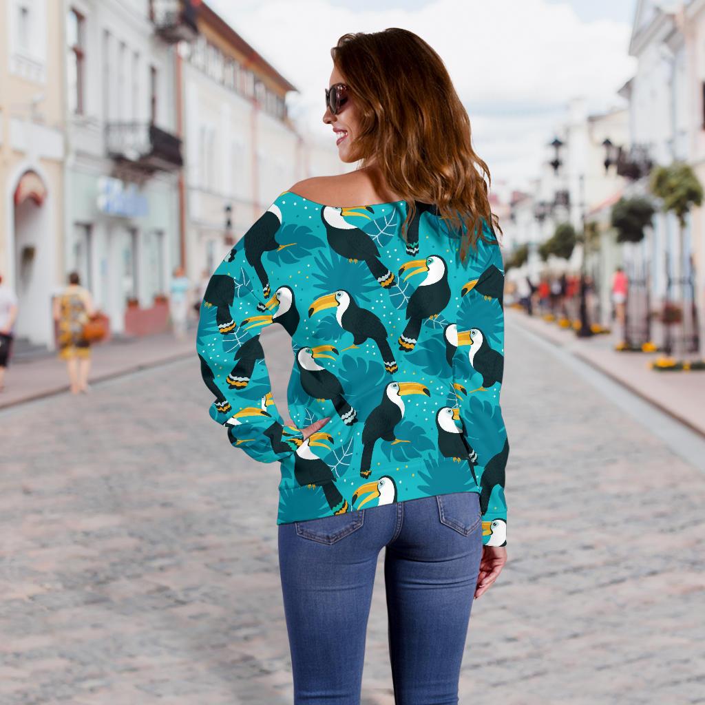 Toucan Parrot Pattern Print Off Shoulder Sweatshirt