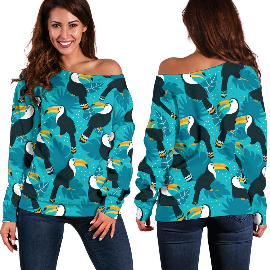 Toucan Parrot Pattern Print Off Shoulder Sweatshirt