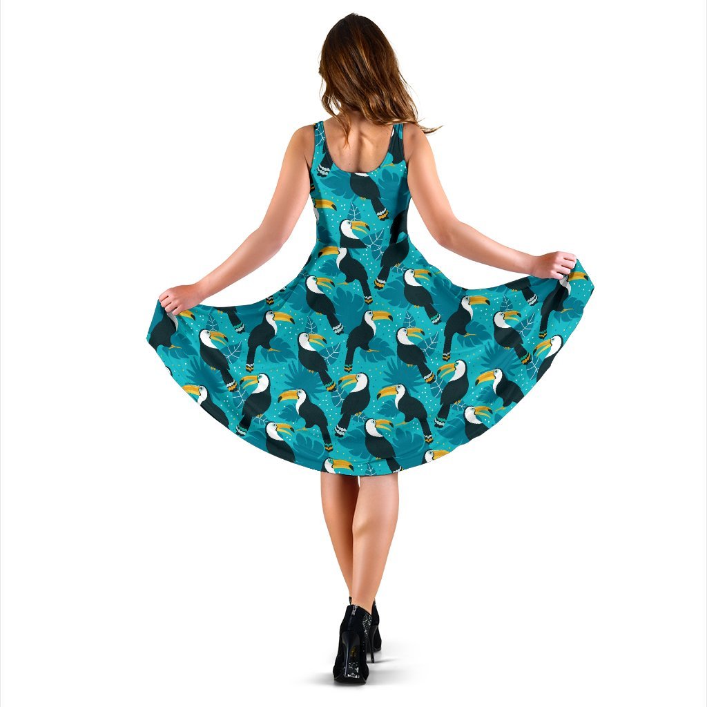 Toucan Parrot Pattern Print Sleeveless Dress