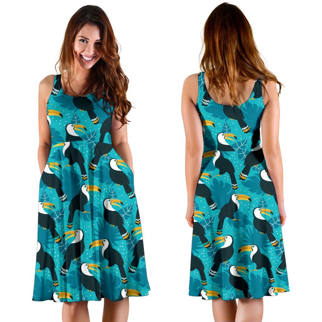 Toucan Parrot Pattern Print Sleeveless Dress