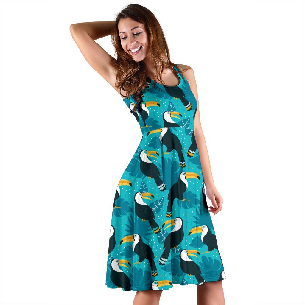 Toucan Parrot Pattern Print Sleeveless Dress