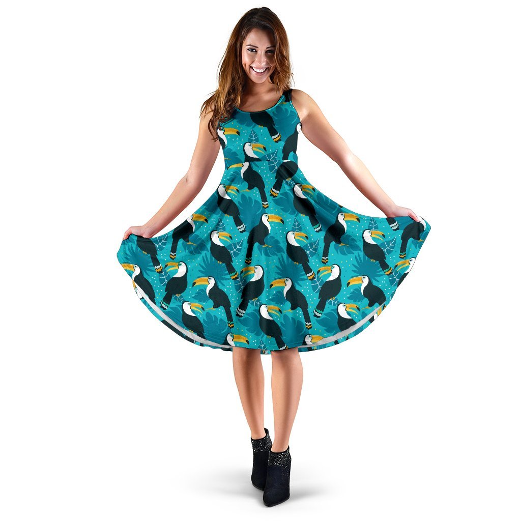 Toucan Parrot Pattern Print Sleeveless Dress