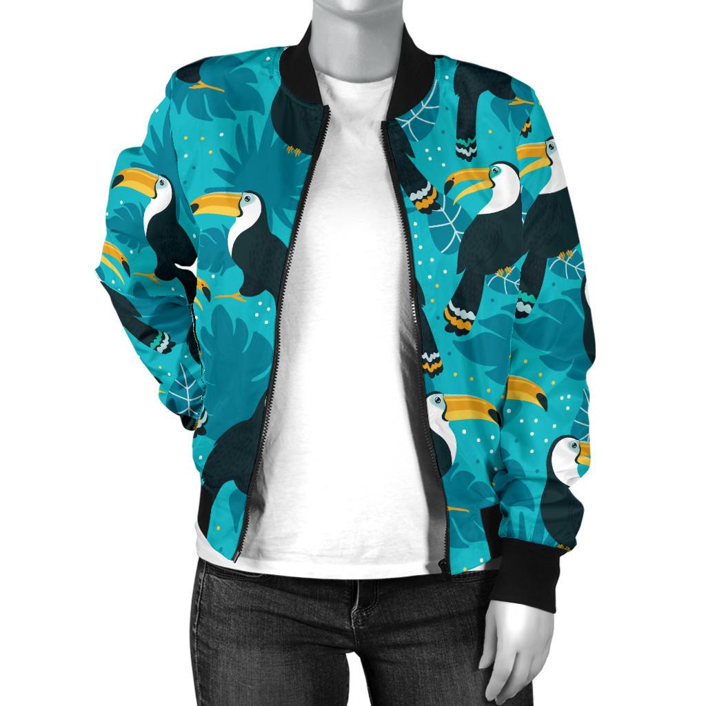 Toucan Parrot Pattern Print Women Casual Bomber Jacket